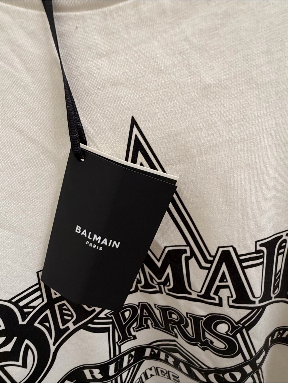 Balmain Paris Graphic Logo T-Shirt White Black Men’s Medium NWT Tee - Picture 3 of 7
